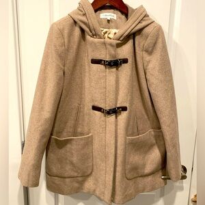 Calvin Klein Women’s Tan Khaki Wool Blend Coat with Hood Size Large.